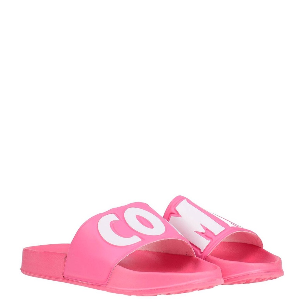 Pink Slide Sandals with White Lettering